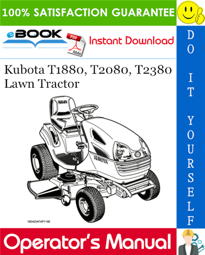 Kubota T1880, T2080, T2380 Lawn Tractor Operator's Manual
