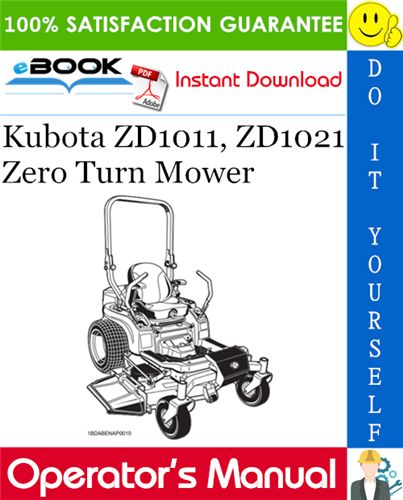 Kubota ZD1011, ZD1021 Zero Turn Mower Operator's Manual